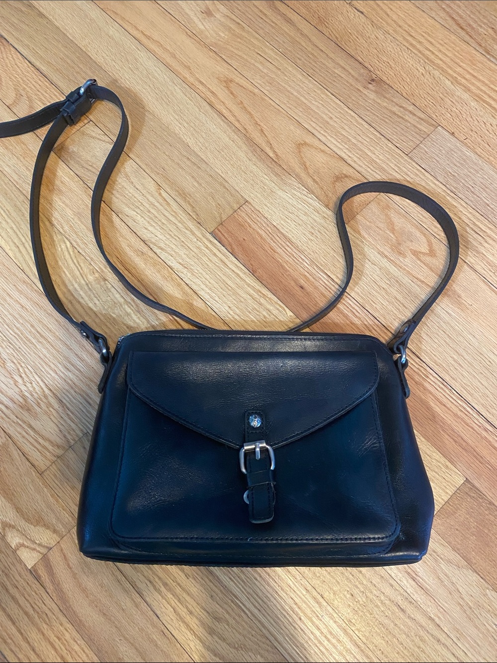 Patricia Nash Classic Black Leather Buckle Flap Crossbody. Great Condition!